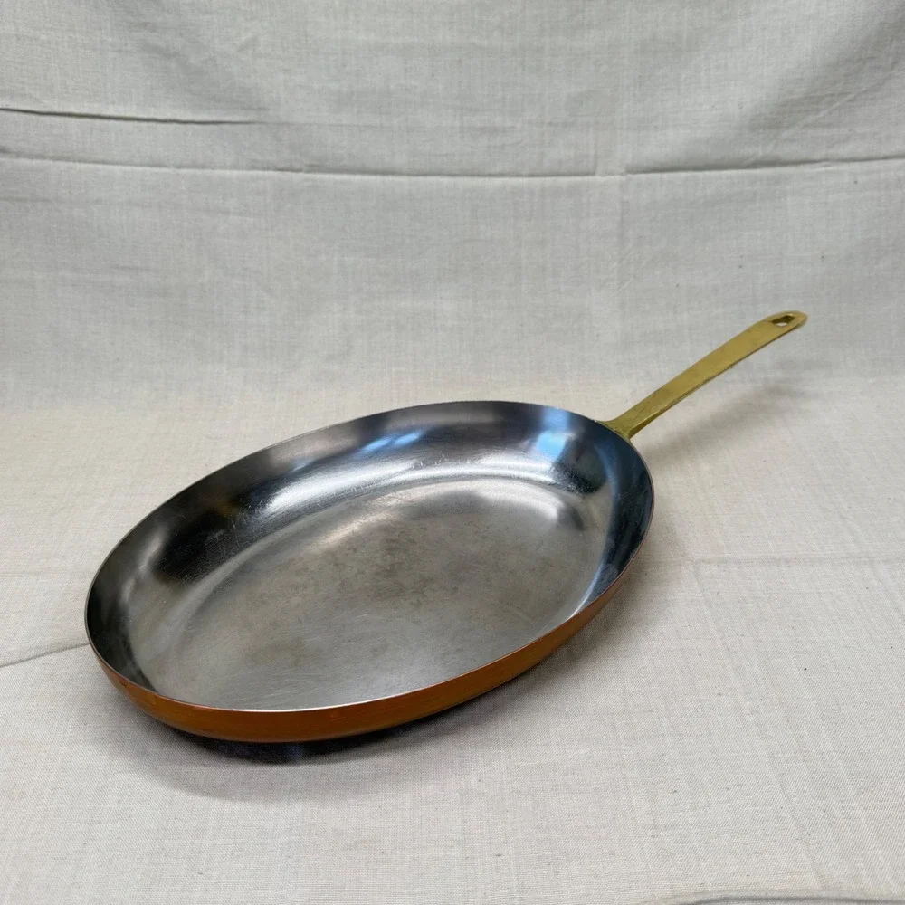Vintage Paul Revere‎ Copper Fish Skillet Oval Fry Pan Brass Handle Decor